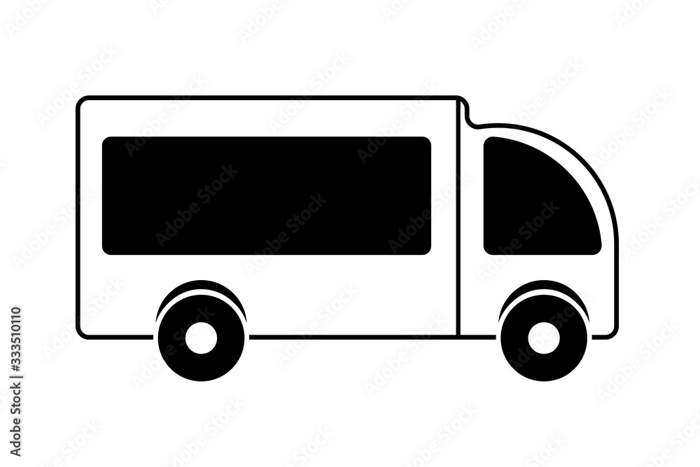 Delivery truck sign icon black and white with isolated background, Flat vector illustration design,