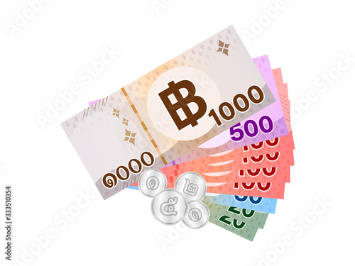 thai banknote money 1999 baht isolated on white, thai currency one thousand nine hundred ninety nine THB concept, money thailand baht for flat icon style, clip art paper money with B symbol graphic photo