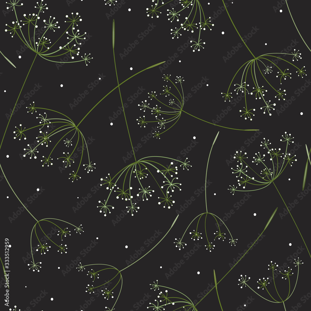 Seamless pattern with stylized umbel flowers - obrazy, fototapety, plakaty 
