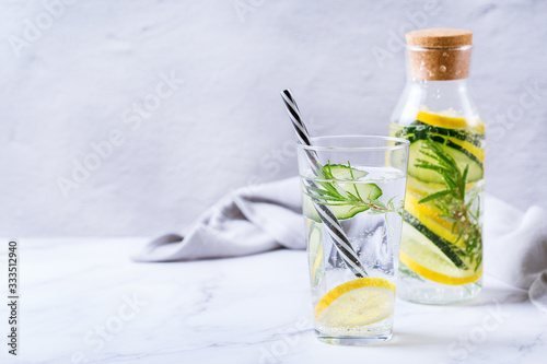 Fresh cool lemon cucumber rosemary infused water detox drink