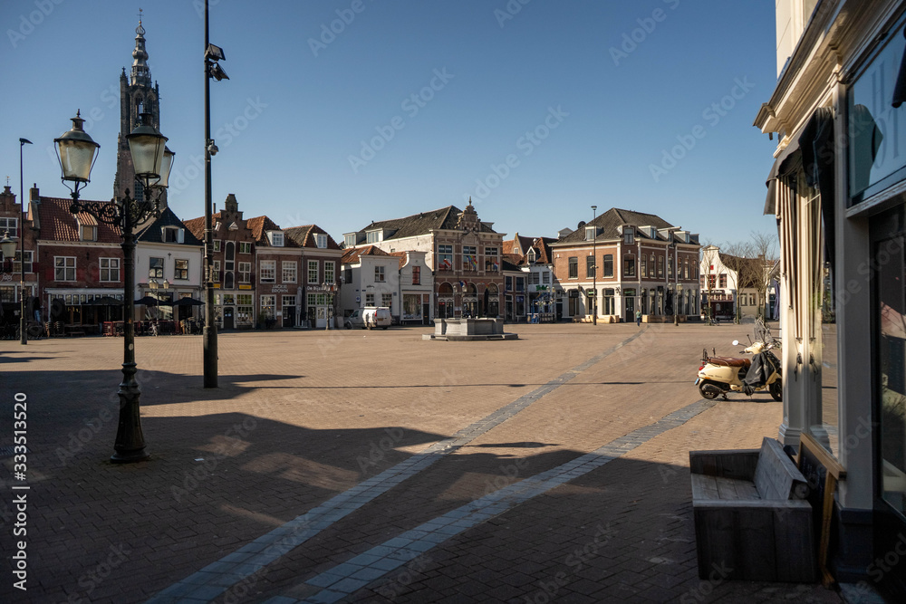 Amersfoort, Netherlands - 23 march 2020: Empty city streets due to people self isolating because of the corona virus