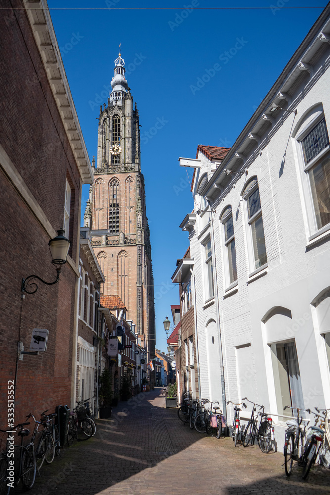 Fototapeta premium Amersfoort, Netherlands - 23 march 2020: Empty city streets due to people self isolating because of the corona virus