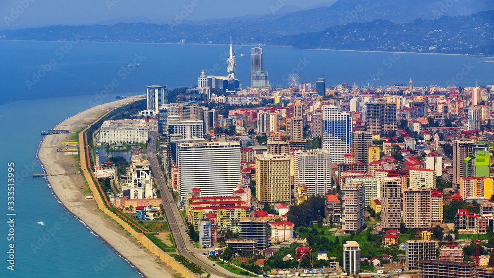 Batumi, Georgia - June 09, 2015: Aerial view of seaside city on Black Sea coast, Batumi, Georgia.