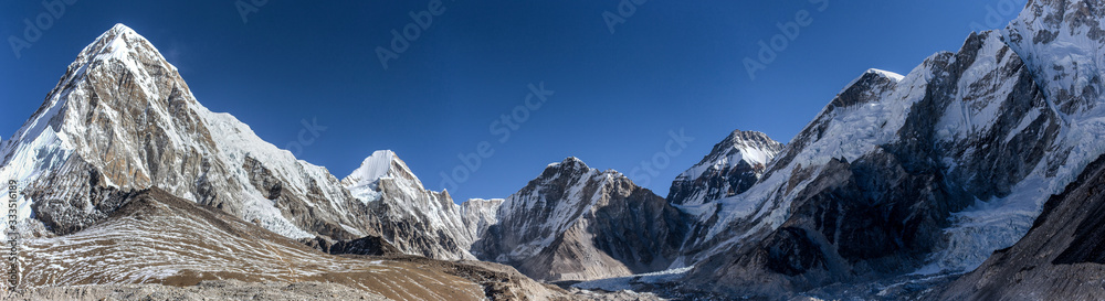 Panorama everest region mountains in winter