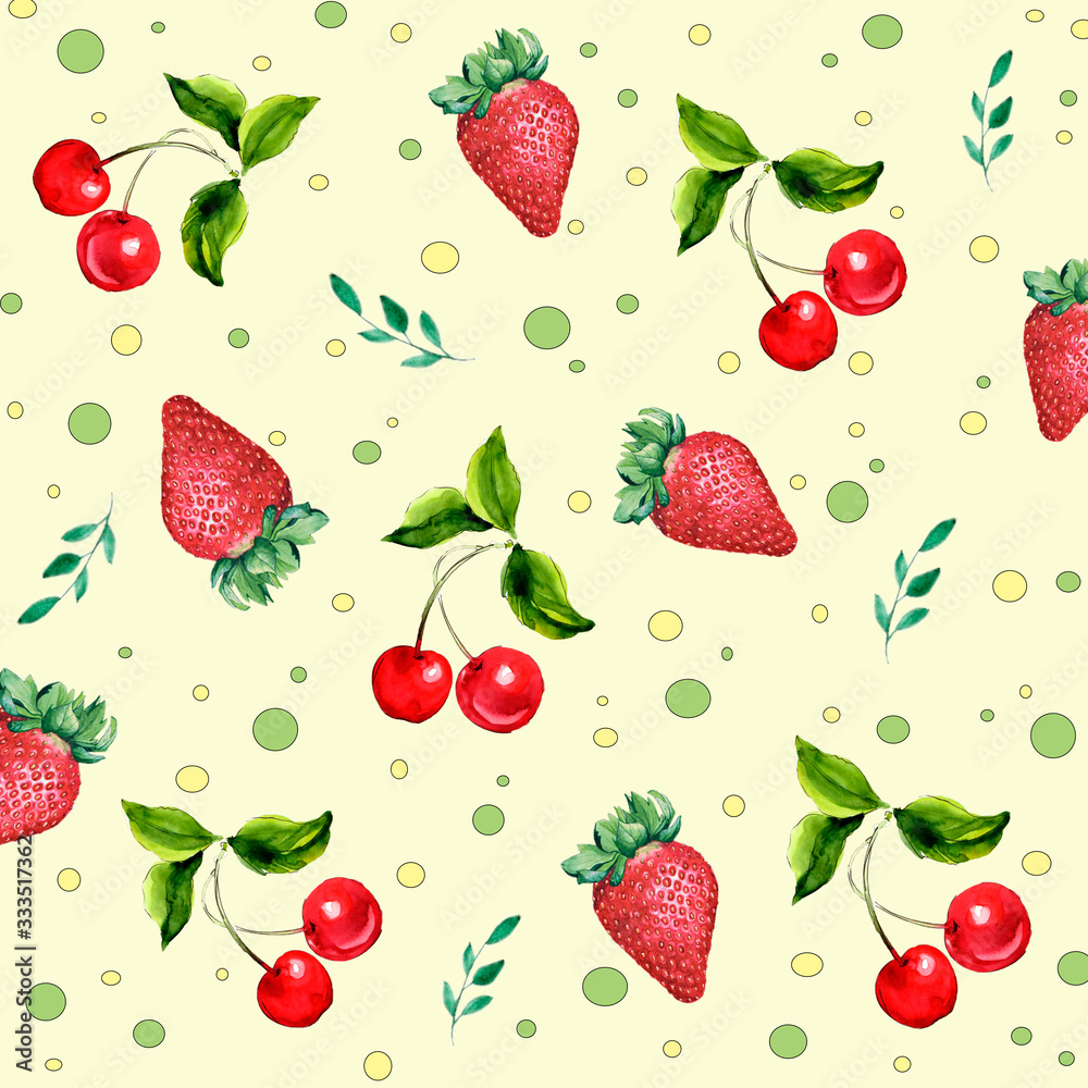 background with berries, strawberries, cherries and leaves background with berries, strawberries, cherries and leaves