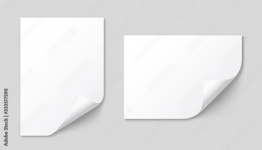 Realistic curled blank paper sheet with shadow in A4 format . Notebook or book page. Design template or mockup. Vector illustration. Realistic curled blank paper sheet with shadow in A4 format . Notebook or book page. Design template or mockup. Vector illustration.