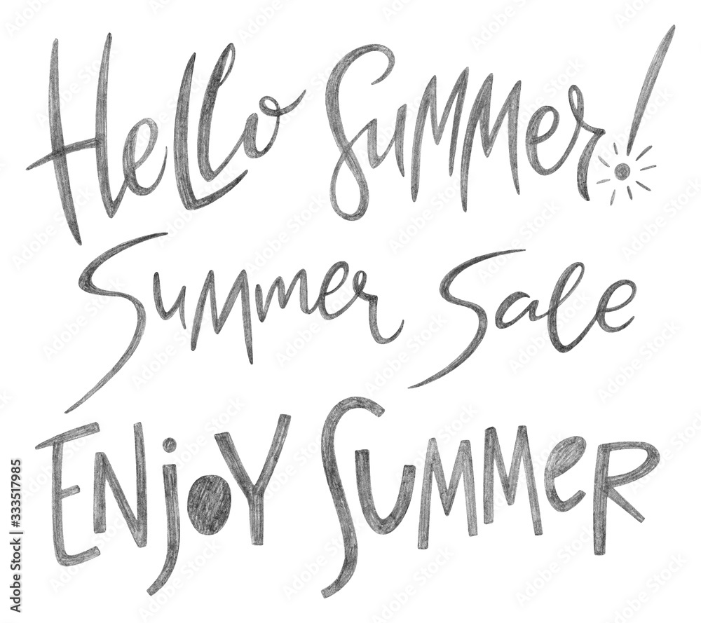 Handwritten phrases about summer time.