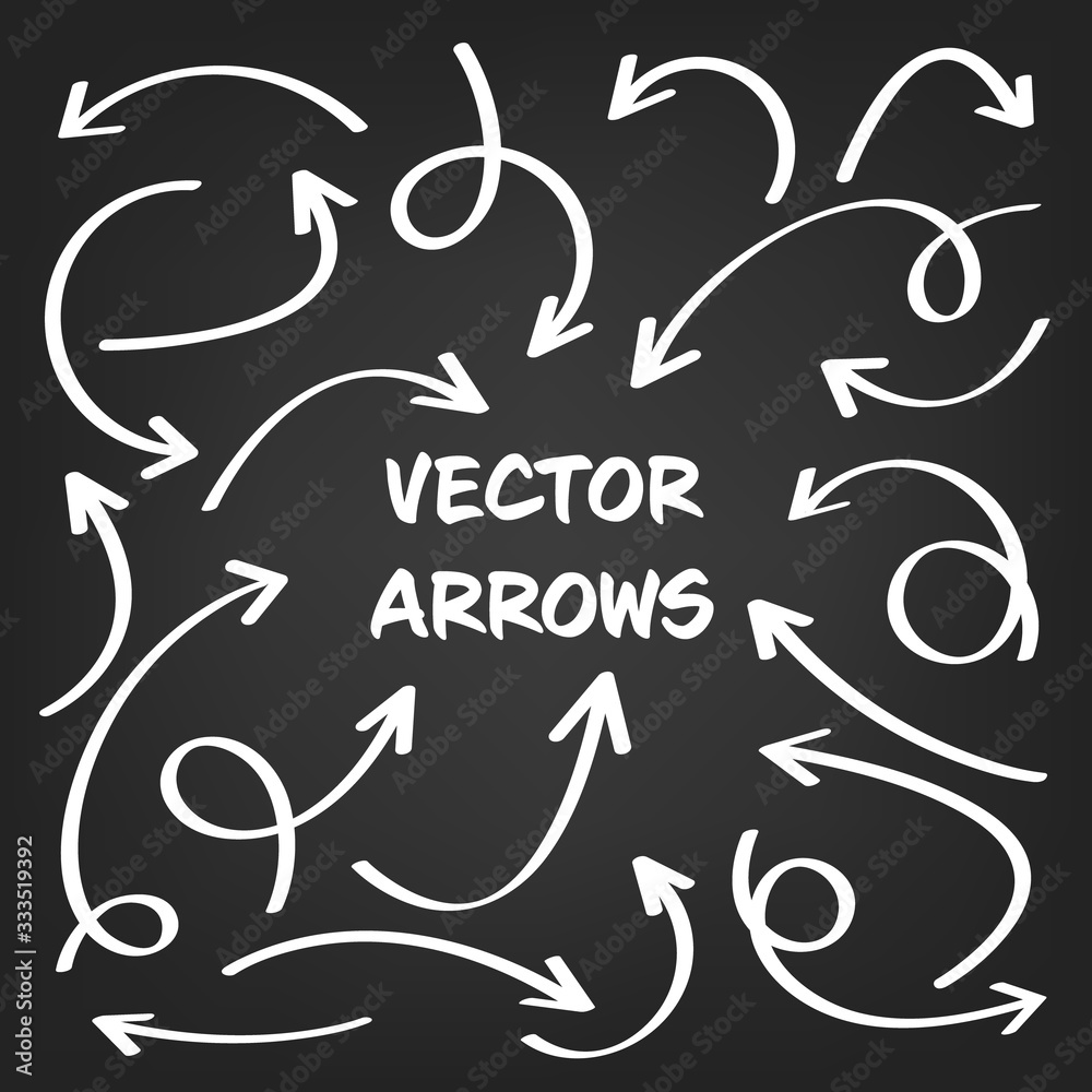 White hand drawn arrows set on gray background. Arrow, cursor Icon. Vector pointers collection. White hand drawn arrows set on gray background. Arrow, cursor Icon. Vector pointers collection.