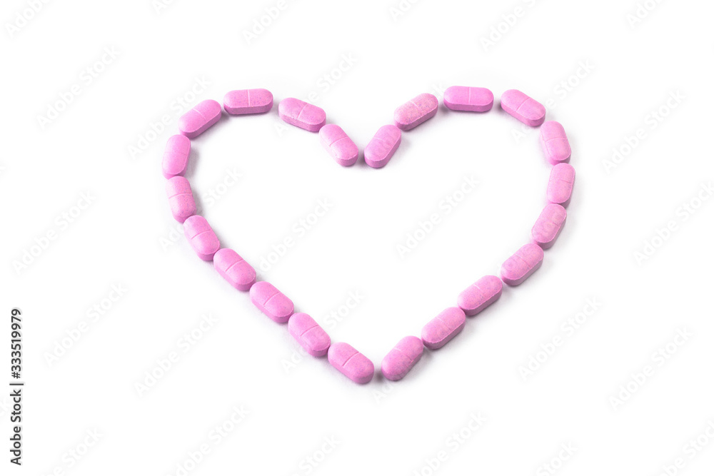 love or heart shaped with caplets or pills medicine