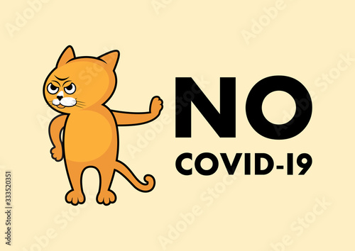 No covid-19 with cat vector. No covid-19 background. Angry red cat vector. Angry cat cartoon character. Grumpy cat vector. Stop Coronavirus disease COVID-2019 vector
