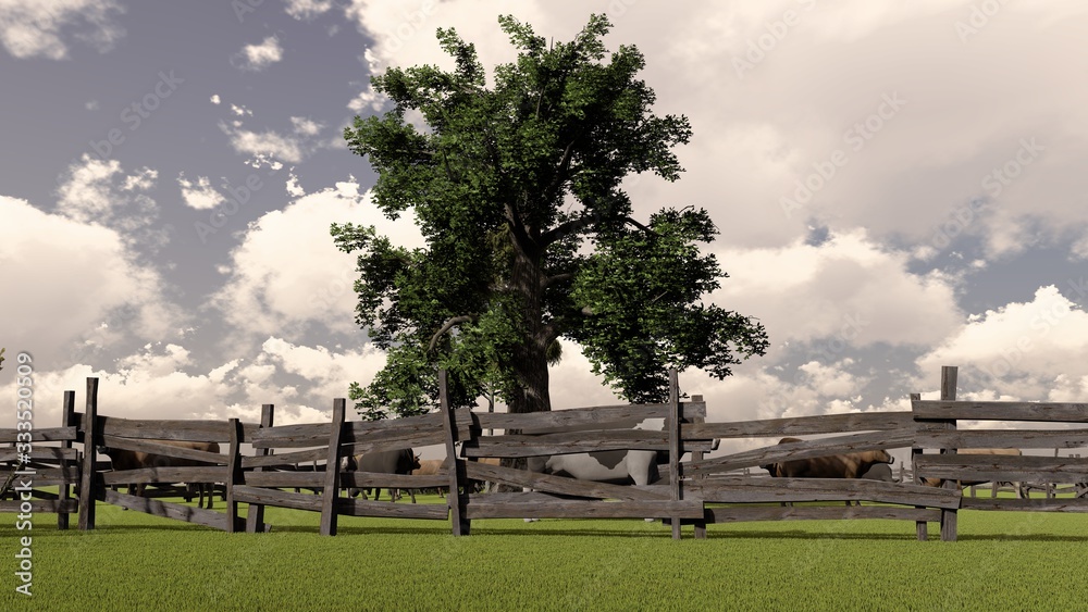 Fence in Nature 3D Rendering