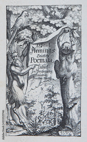 Fényképezés Book frontispiece of Teutsche Poemata, poems in German written by Paul Fleming G