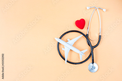 medical tourism concept airplane and stethoscope