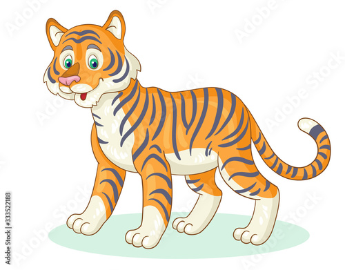 Big adult tiger. In cartoon style. Isolated on white background. Vector illustration.