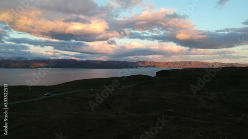 Wallpaper Mural Golden hour panning drone shot of Scottish mountain landscape.  Aerial video shot by a drone. Scotland Torontodigital.ca