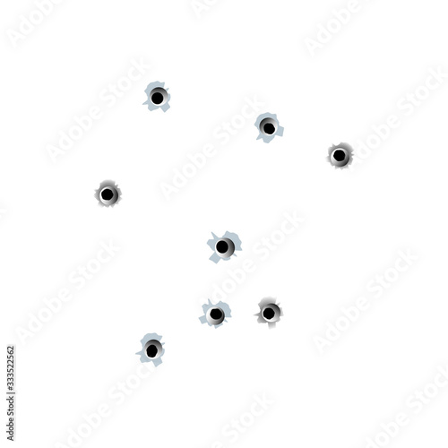 Illustration of randomly grouped bullet holes, pierced target and penetration marks