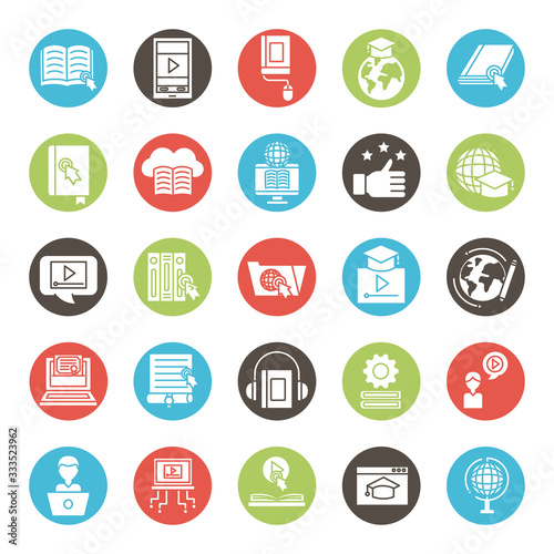 bundle of education online set icons