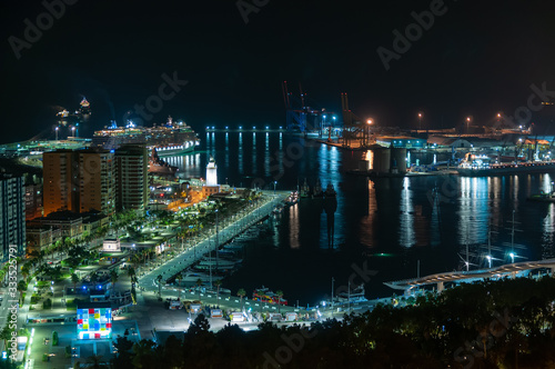 Beautiful Night view of Malaga Port. Costa del Sol. Spain.