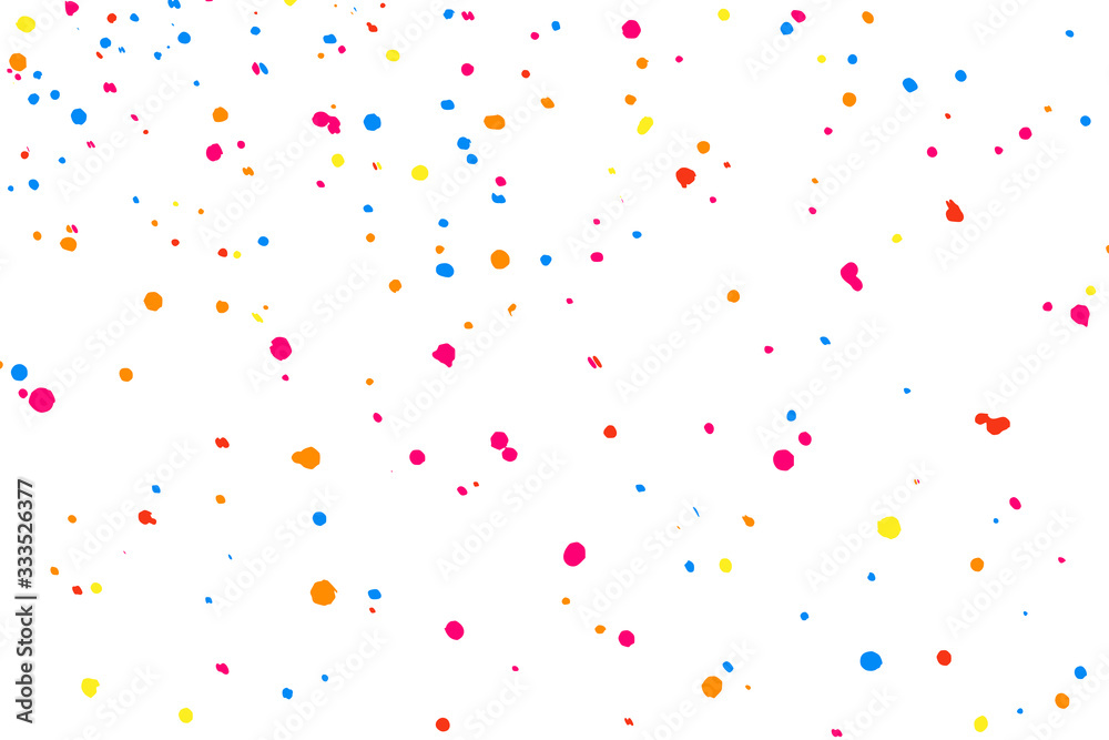 Abstract explosion of confetti. Colorful grainy texture isolated on white background. Colored stains and blots. Vector overlay elements. Digitally Generated Image. Illustration, Eps 10.