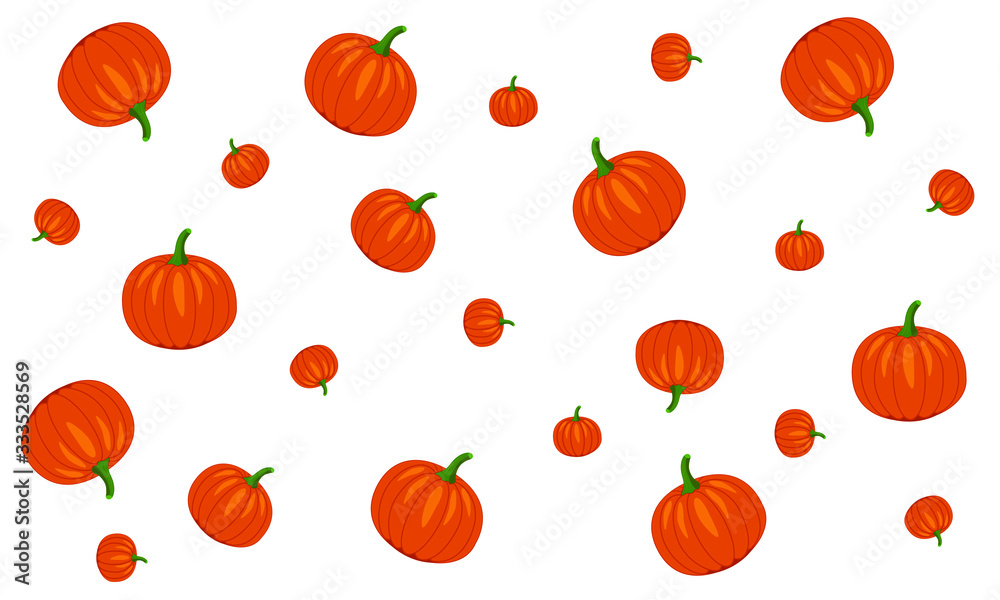Seamless pattern flat pumpkins. Silhouette vegetable shape for thanksgiving, halloween. Cartoon icon pumpkin for coloring book, t-shirt print, icon, logo, label, banner. Vector Illustration
