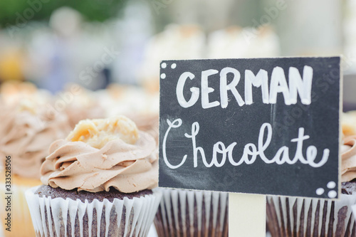 German Chocolate Sign and Cupcakes