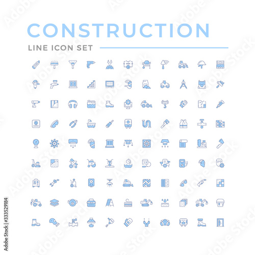 Set color line icons of construction and repair