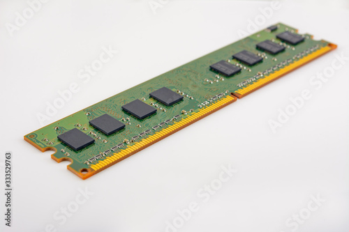 computer RAM, system, main memory, random access memory, onboard, computer detail, close-up, high resolution, isolated on white background