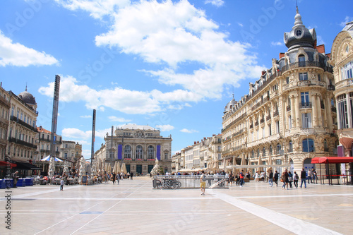 Comedy square of Montpellier and its three graces fountain, Herault, France
