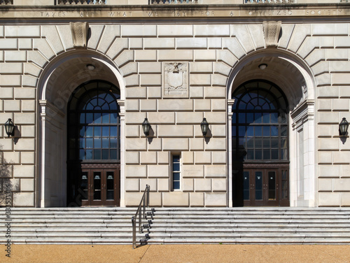 Washington D.C., USA - March 1, 2020: One of the entrance to United States Internal Revenue Service (IRS)  headquarters building in Washington, D.C. USA.