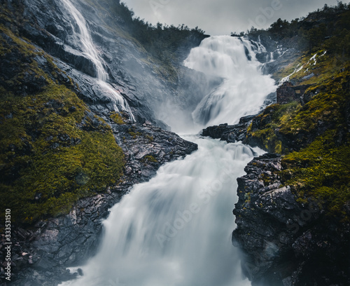 Waterfall Norway during autumn time long exposure
