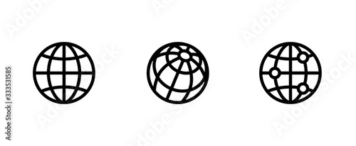 Three Globe and Network icons. Editable Line Vector.