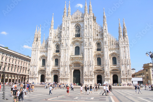 The amazing Milan Cathedral, Duomo di Milano, the largest Gothic cathedral in the world and Vittorio Emanuele gallery in Square Piazza Duomo, Italy