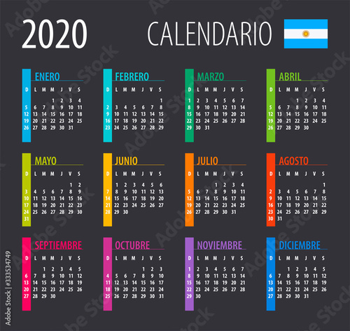 2020 Calendar - vector illustration. Template. Mock up. Argentinean version