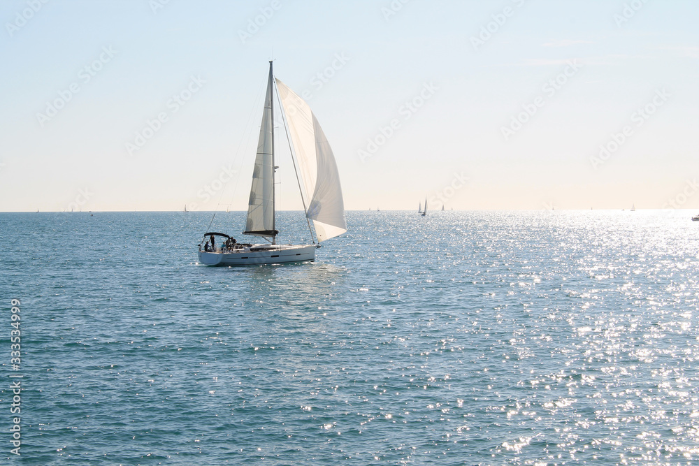 Sail boat in mediterranean sea, La Grande Motte, France