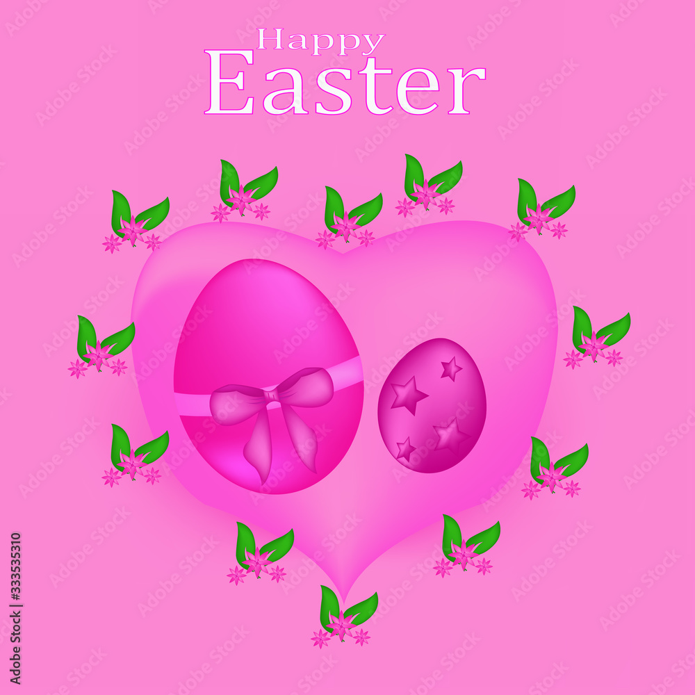 pink Happy Easter greeting cards with egg and leaf,for banners or background