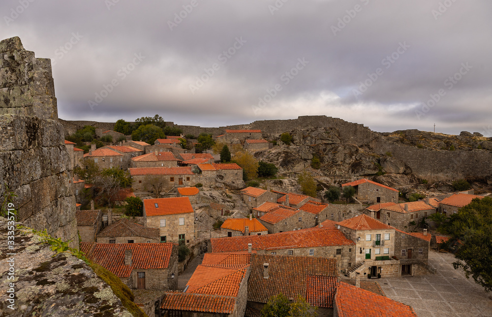 View of the historic village of Sortelha on a very cloudy day It is one of historic villages of Portugal, located in Guarda district