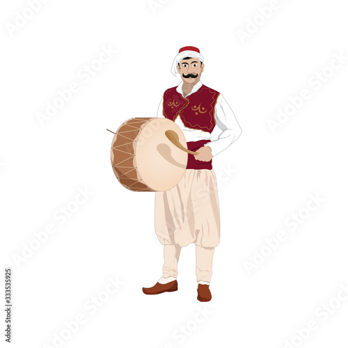 Ramadan Drummer in Ottoman-time clothes, vector illustration