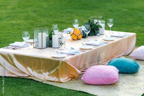 Table decorations for a lavish and festive dinner.