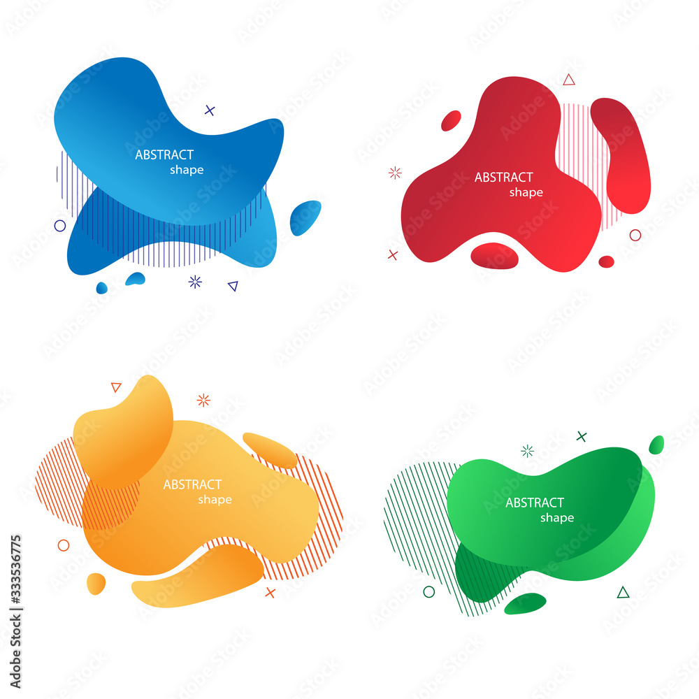 Set of abstract liquid shapes. Dynamical futuristic elements for trendy color design. Template for the design of presentation, flyer  or logo . Fluid geometric shapes of different colors.Vector EPS10.