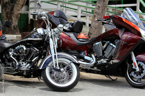 Numerous motorcycles side by side in Nassau