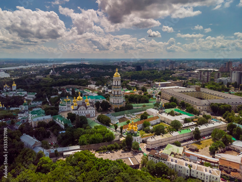 Beautiful, summer top view of the Kiev Pechersk Lavra. Kiev. Beautiful clouds.