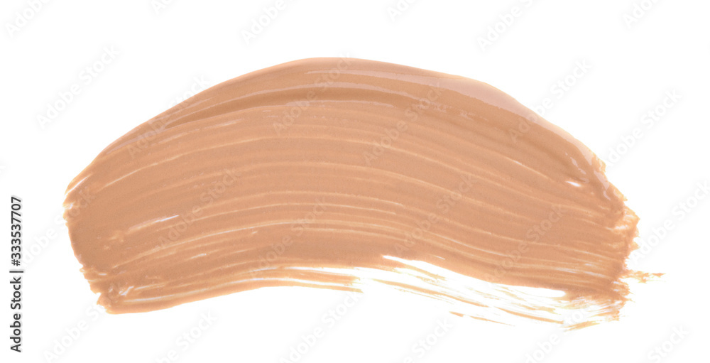Close up of smeared cream nude color. Face skin concealer, make up base creamy texture on white isolated background with free copy space for text. Close up of smeared cream nude color. Face skin concealer, make up base creamy texture on white isolated background with free copy space for text.