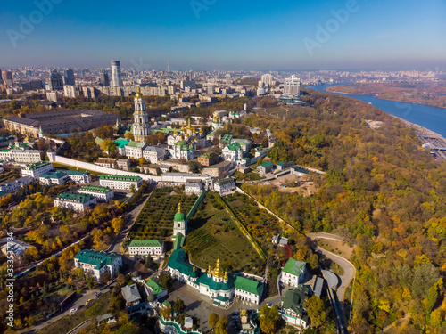 Beautiful, morning, autumn top view of the Kiev Pechersk Lavra. Kiev.