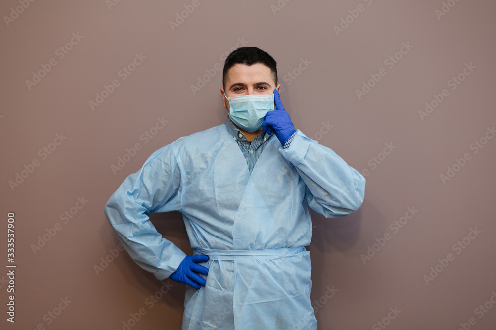 Protection against infectious disease, coronavirus. Doctor wearing a hygienic mask to prevent infection Protection against infectious disease, coronavirus. Doctor wearing a hygienic mask to prevent infection