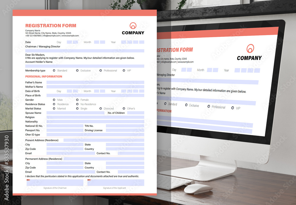 Interactive Form Layout with Red Header and Footer Elements Stock ...