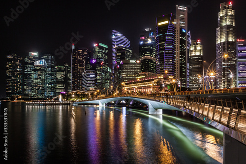 Photography Singapore at night with bridge