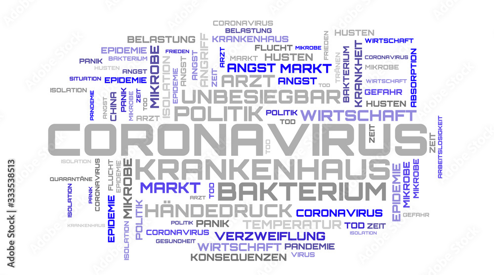 Obraz premium Blue modern coronavirus word cloud concept on german language wallpaper