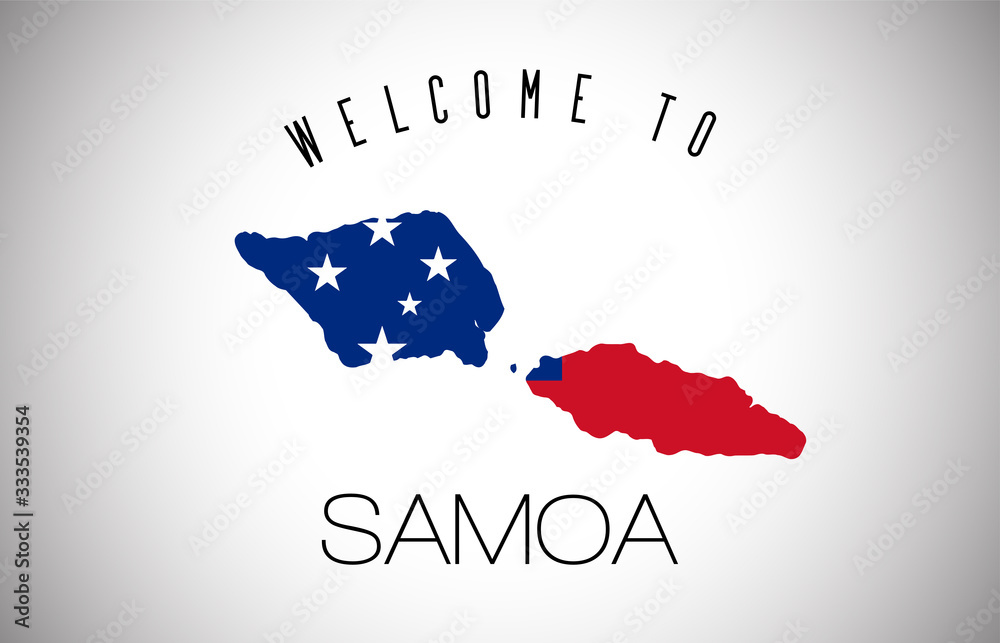 Samoa Welcome to Text and Country flag inside Country Border Map.