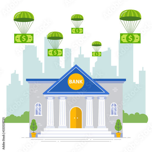 Bank insurance against crisis. help and investment banking system. flat vector illustration.