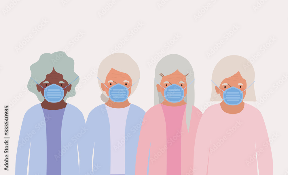 Elders women with masks vector design
